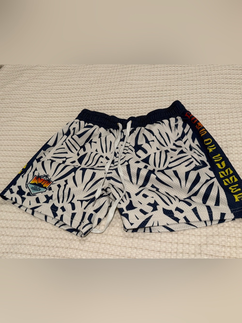 Baseball Lifestyle Men's Navy & White Tropical Print Athletic Shorts